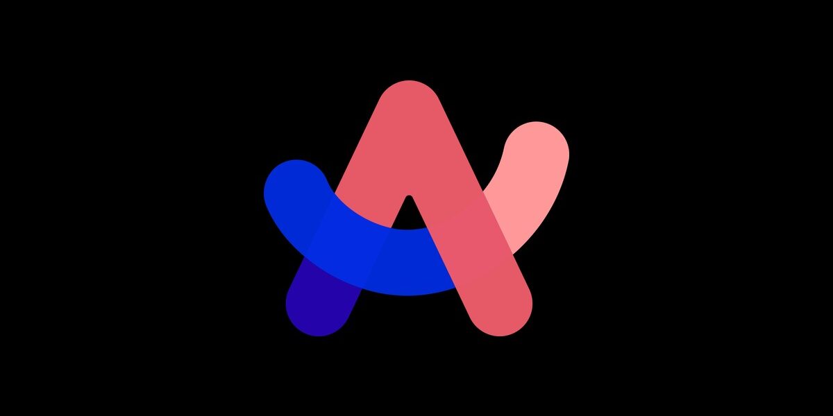 The Browser Company'nin resmi Arc tarayıcı logosu: siyah zemin üzerinde mavi ve pembe tonlarda A harfi