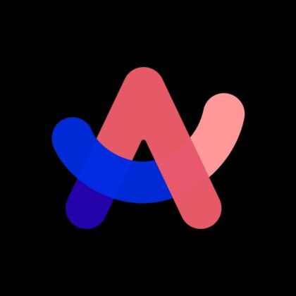 The Browser Company'nin resmi Arc tarayıcı logosu: siyah zemin üzerinde mavi ve pembe tonlarda A harfi