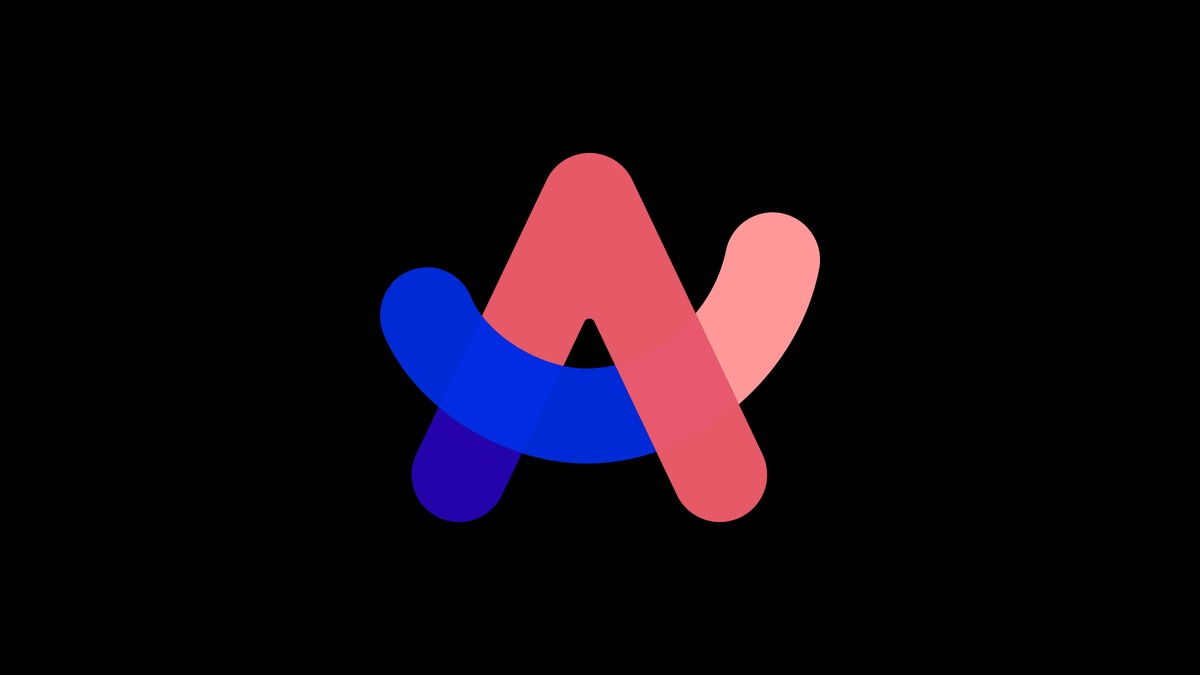 The Browser Company'nin resmi Arc tarayıcı logosu: siyah zemin üzerinde mavi ve pembe tonlarda A harfi