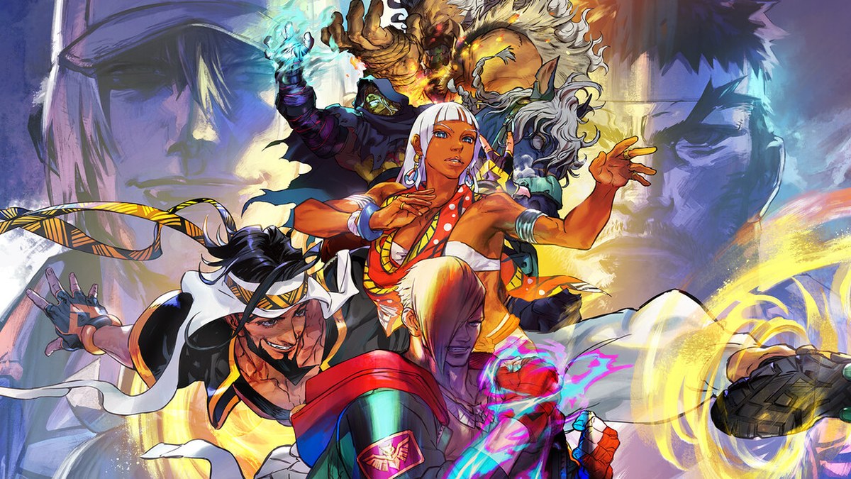 Street Fighter 6'nın resmi Capcom görseli: serinin dövüşçüleri renkli bir çizim üzerinde bir arada