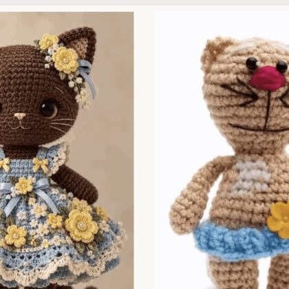 Etsy'nin paylaştığı örnek görsel: yapay zekâyla oluşturulmuş süslü örgü kedi oyuncağı ile gerçekte gönderilen sade örgü oyuncak yan yana