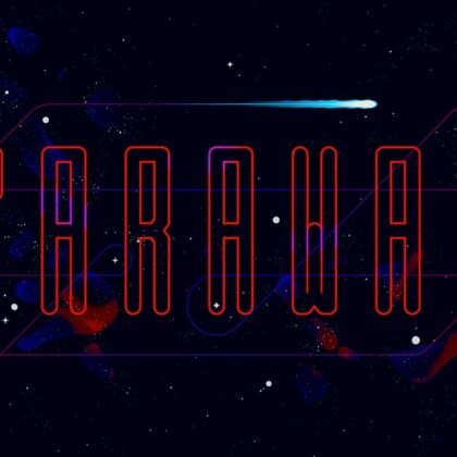 Faraway'in resmi kapak görseli: koyu lacivert uzay zemininde kırmızı çizgilerle yazılmış Faraway logosu ve kayan bir yıldız