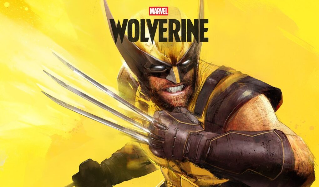 Marvel's Wolverine'in resmi PlayStation görseli: sarı zemin önünde pençelerini çıkarmış Wolverine ve oyun logosu