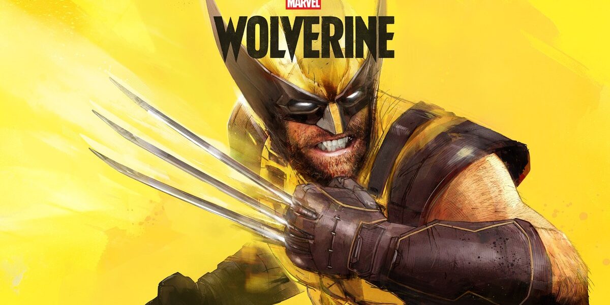 Marvel's Wolverine'in resmi PlayStation görseli: sarı zemin önünde pençelerini çıkarmış Wolverine ve oyun logosu