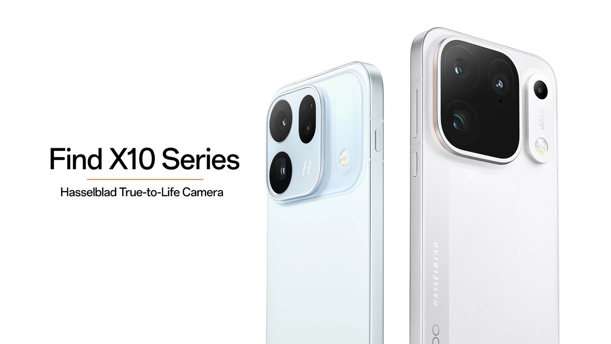 Oppo'nun resmi tanıtım görseli: beyaz Find X10 ve Find X10 Pro Max telefonların arka kamera modülleri ve Find X10 Series yazısı