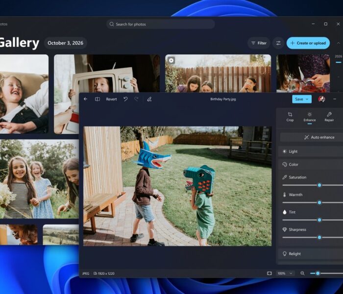 Windows 11 yeni Fotoğraflar uygulamasının galeri ve düzenleyici ekranlarını gösteren resmi Microsoft görseli