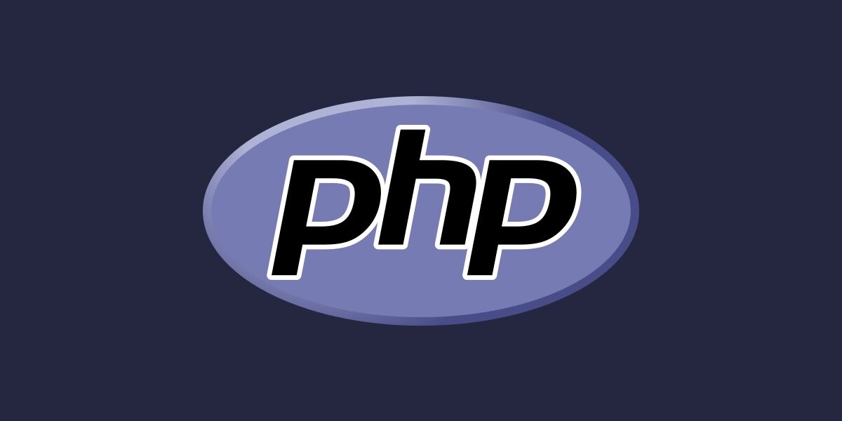 PHP programlama dilinin resmi logosu: koyu lacivert zemin üzerinde mor oval içinde siyah php yazısı