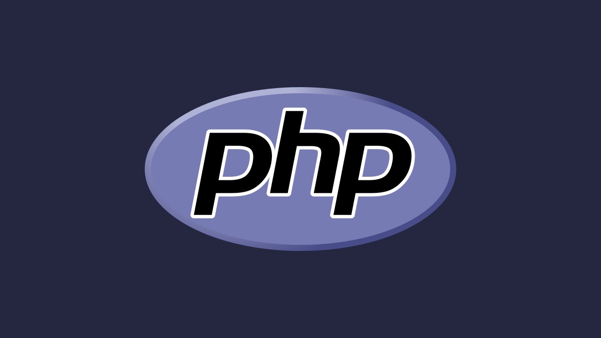 PHP programlama dilinin resmi logosu: koyu lacivert zemin üzerinde mor oval içinde siyah php yazısı