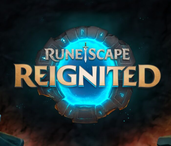 RuneScape Reignited logosunun meşaleler arasında parlayan bir portal üzerinde yer aldığı resmi Jagex görseli