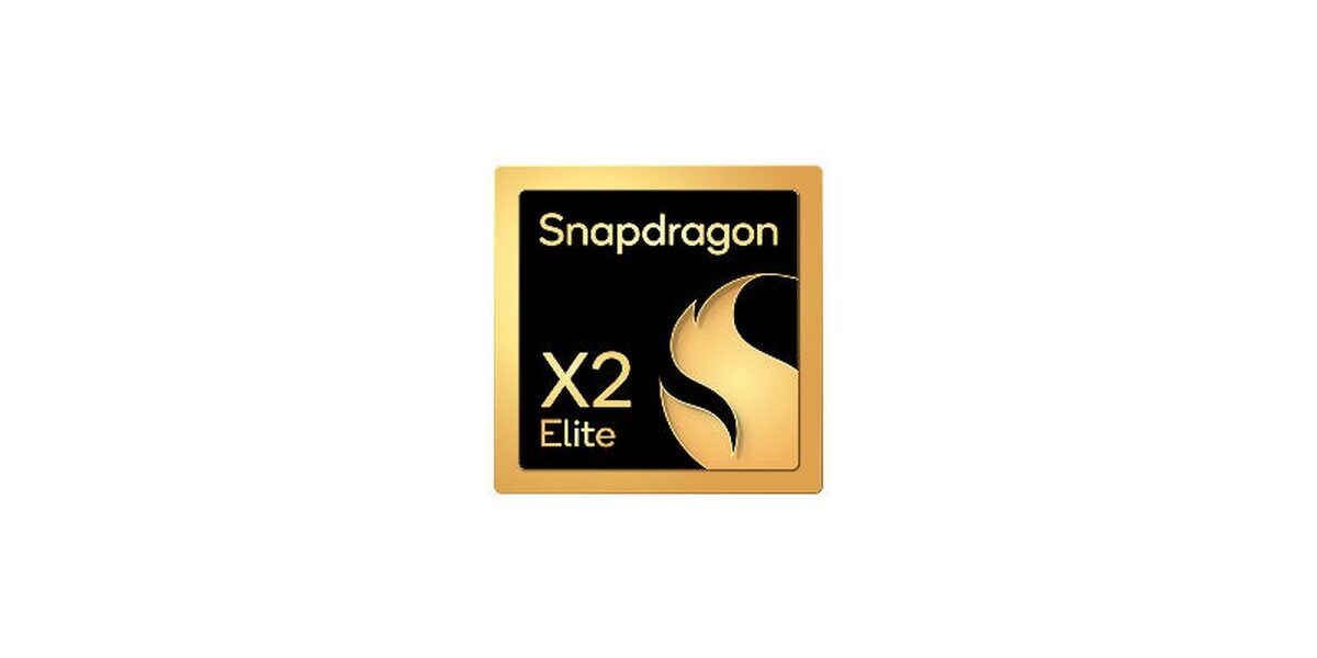 Qualcomm'un resmi Snapdragon X2 Elite işlemci rozeti: siyah zemin üzerinde altın renkli Snapdragon logosu