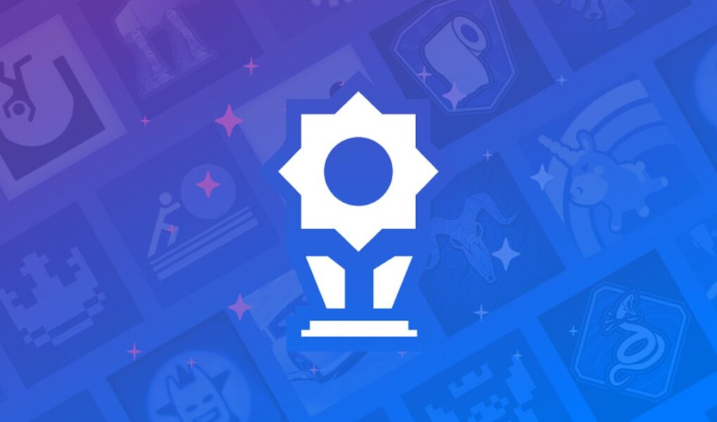 Steam Başarım Setleri özelliğinin resmi Valve tanıtım görseli: mavi zemin üzerinde başarım kupası simgesi