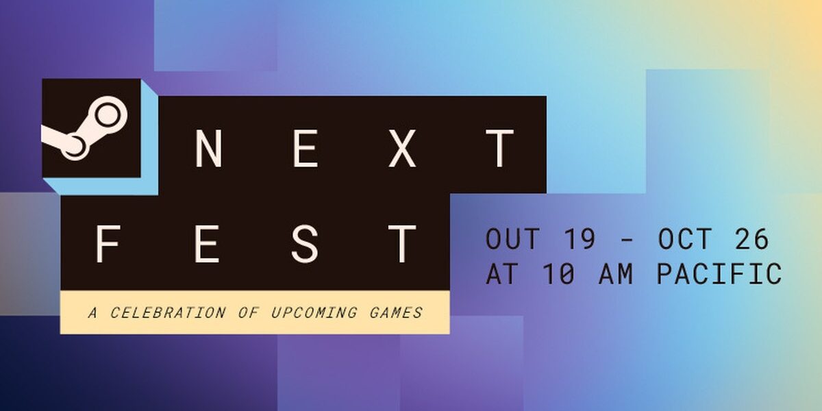 Steam Next Fest Ekim 2026 etkinliğinin resmi tanıtım görseli: mor ve mavi tonlu arka planda Steam logosu ve Next Fest yazısı